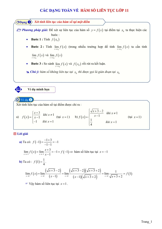 Các Dạng Toán Về Hàm Số Liên Tục Lớp 11 - Thumbnail