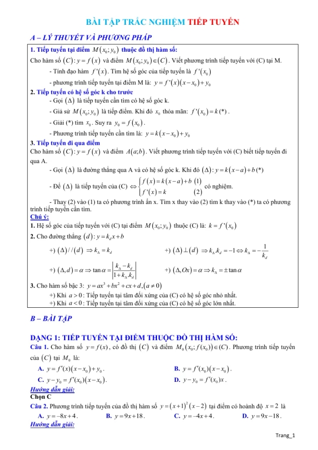 160 Câu Trắc Nghiệm Tiếp Tuyến - Thumbnail