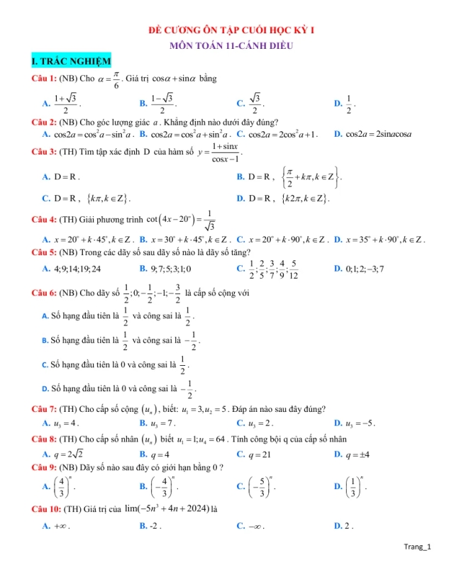 Đề Cương Ôn Tập Học Kỳ 1 Toán 11 - Thumbnail