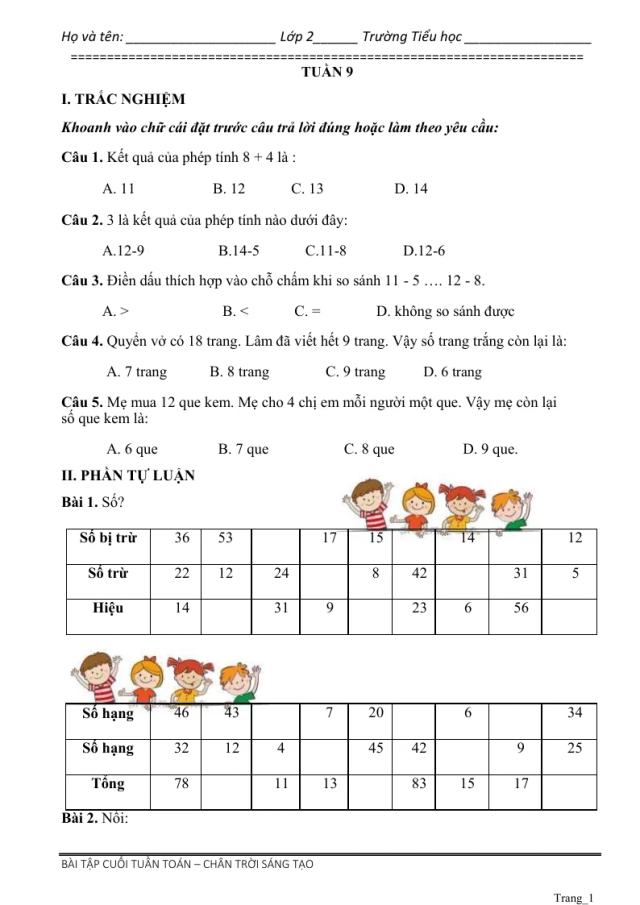 Phiếu Cuối Tuần Toán 2 Tuần 9 - Thumbnail