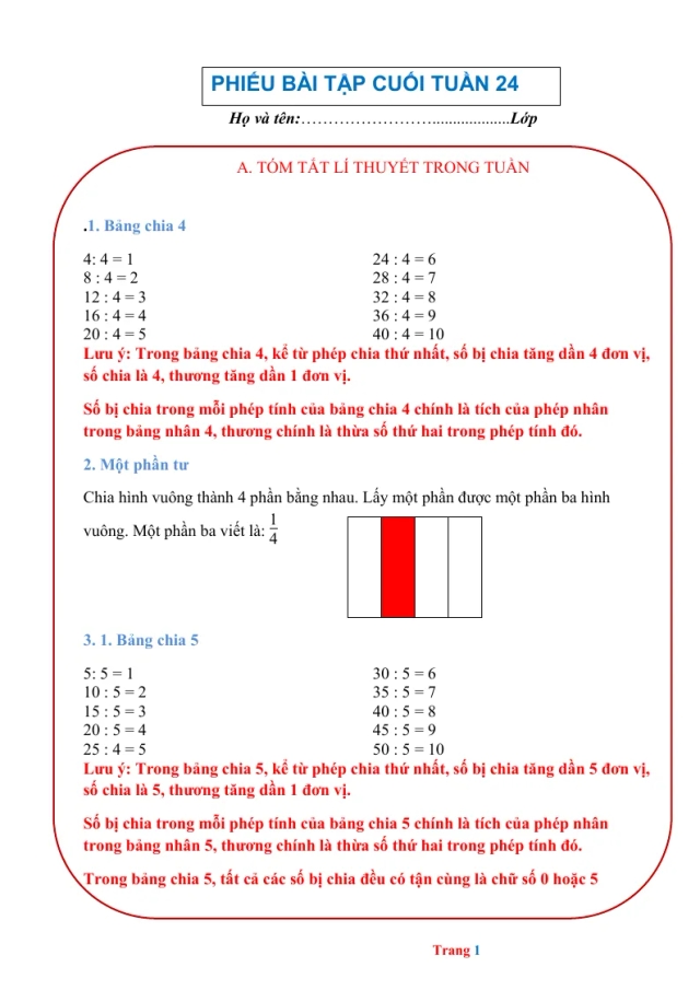 Phiếu Cuối Tuần Toán 2 Tuần 24 - Thumbnail