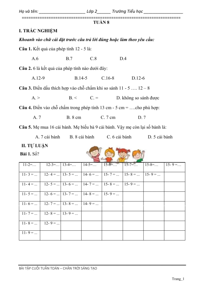 Phiếu Cuối Tuần Toán 2 Tuần 8 - Thumbnail