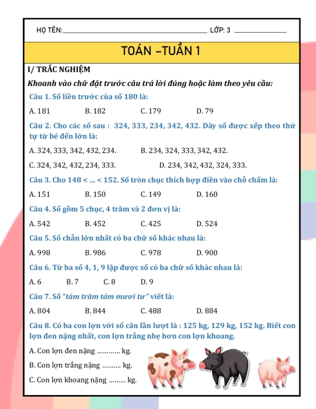 Bài Tập Cuối Tuần Toán Lớp 3 Cả Năm - Thumbnail