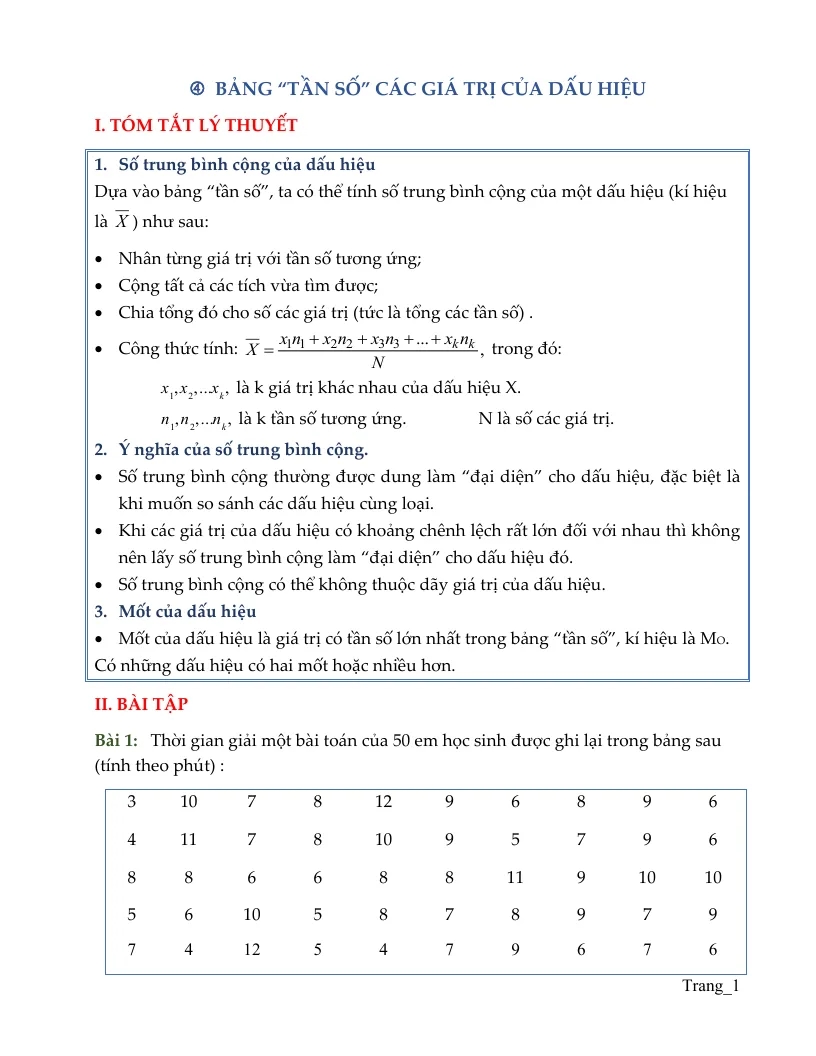 Bài Tập Toán 7 Số Trung Bình Cộng