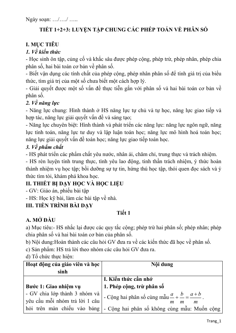 Giáo Án Dạy Thêm Đại Số 7 Sách Mới Học Kì 1