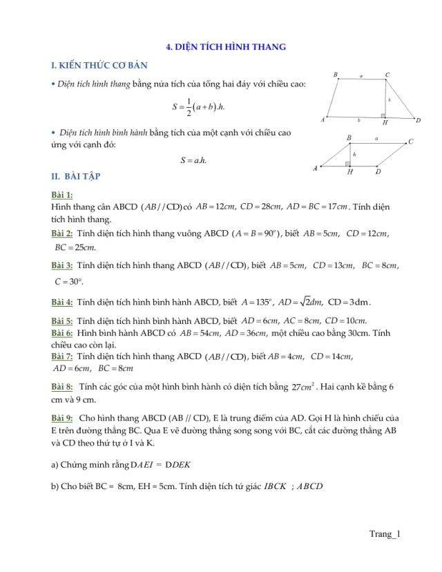 Bài Tập Hình 8 Bài Diện Tích Hình Thang - Thumbnail