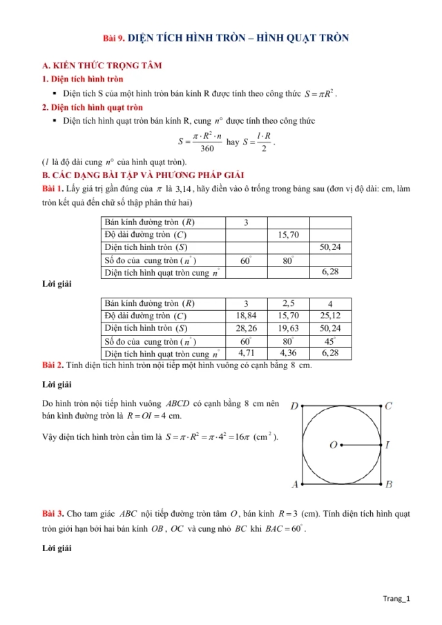 Phương Pháp Giải Hình 9 Diện Tích Hình Tròn Hình Quạt Tròn - Thumbnail
