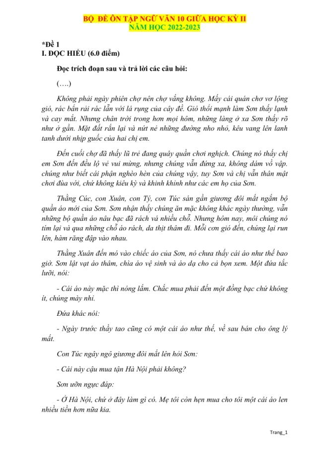 Bộ Đề Ôn Thi Giữa HK2 Ngữ Văn 10 - Thumbnail