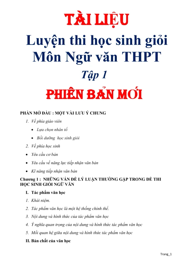 Tài Liệu Luyện Thi HSG Ngữ Văn THPT - Tập 1 - Thumbnail