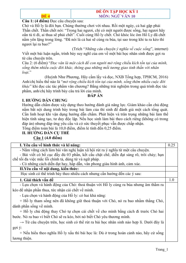 Đề Ôn Thi HK1 Môn Ngữ Văn 10 Có Đáp Án - Đề 4 - Thumbnail