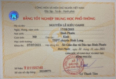Bằng cấp của Gia sư dạy kèm Nguyễn Lê Kiều Oanh Tại nhà của học sinh