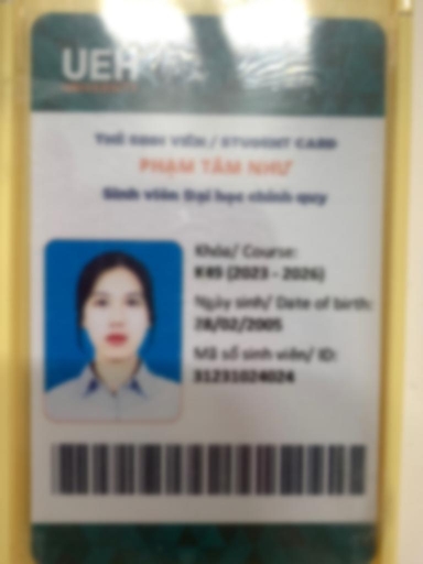 Bằng cấp của Sinh viên dạy kèm Phạm Tâm Như Đại học Kinh Tế TP.HCM