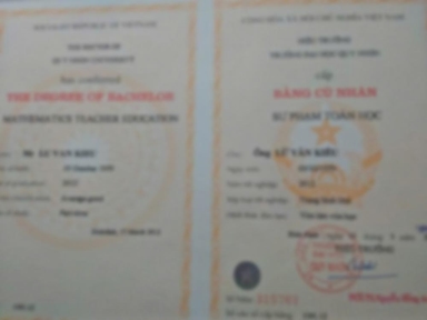 Bằng cấp của Gia sư dạy kèm Lữ Văn Kiều Trường THCS Nguyễn Văn Nghi - Gò Vấp