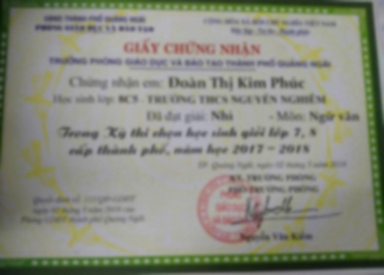 Bằng cấp của Sinh viên dạy kèm Đoàn Thị Kim Phúc Gia sư Thành Được
