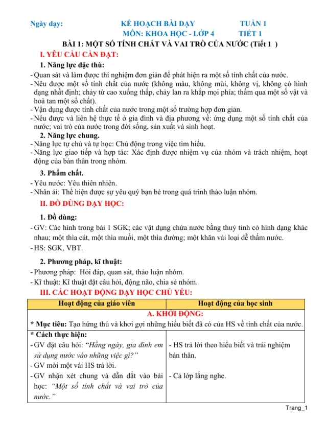 Giáo Án Môn Khoa Học Lớp 4 Học Kỳ 1 - Thumbnail