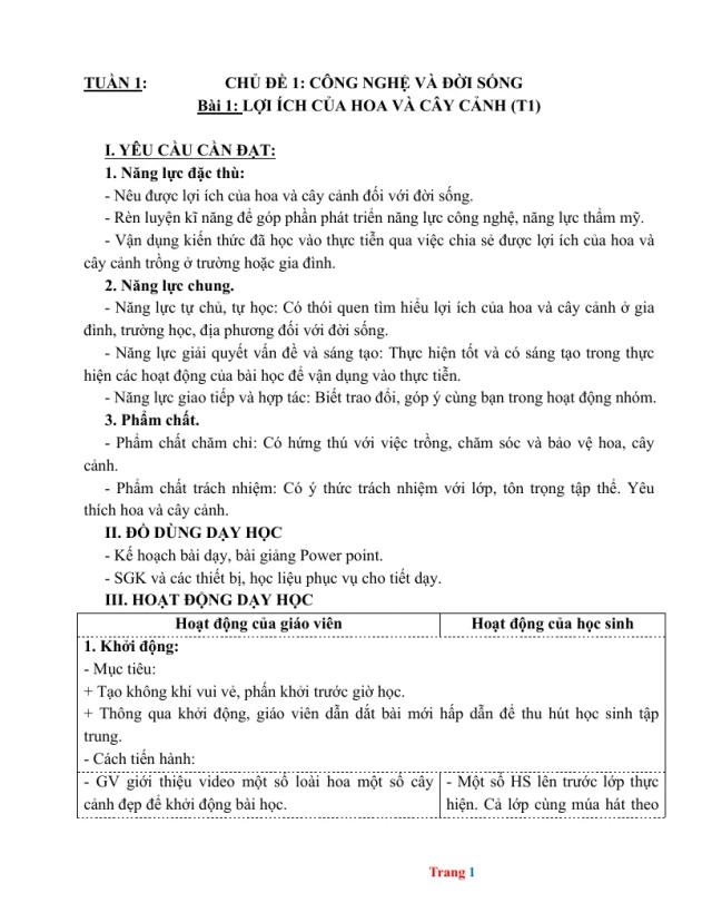 Giáo Án Công Nghệ 4 Học Kỳ 1 Phương Pháp Mới - Thumbnail