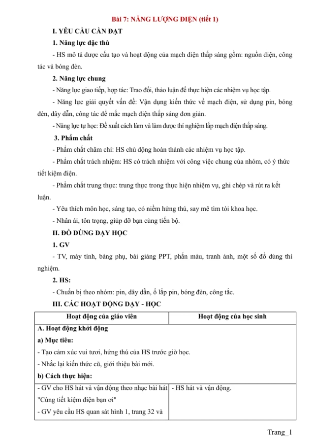 Giáo Án Khoa Học 5 Bài 7 Năng Lượng Điện - Thumbnail