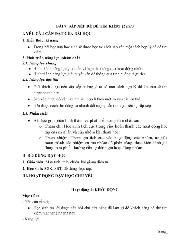 Giáo Án Tin Lớp 3 KNTT Bài 7 Sắp Xếp Để Dễ Tìm Kiếm - Thumbnail