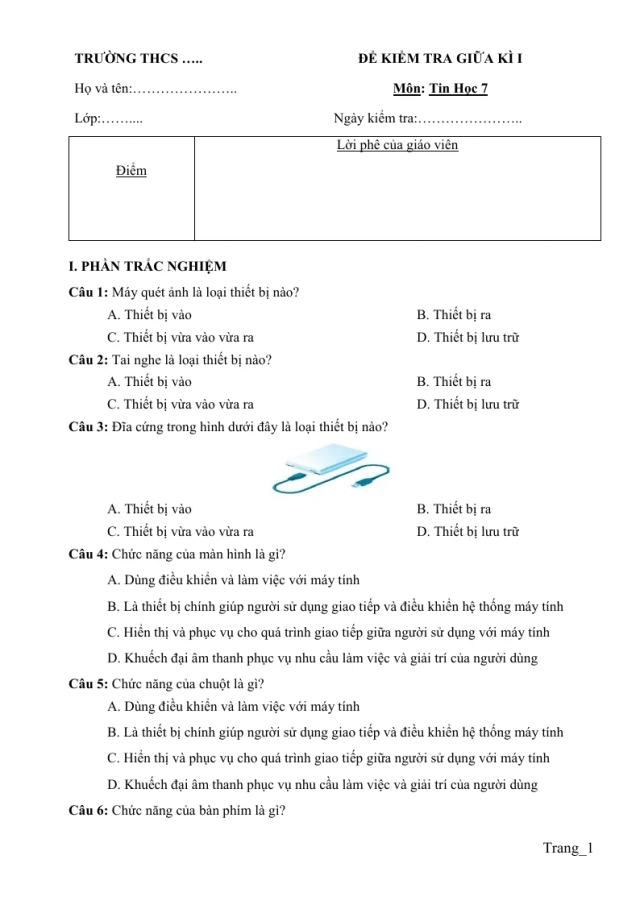 Đề Thi Giữa Học Kỳ 1 Tin Học 7 2023 - 2024 - Thumbnail
