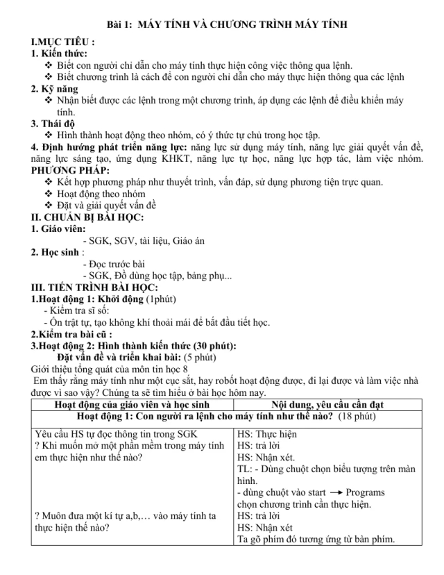 Giáo Án Tin Học 8 Cả Năm Theo CV 5512 Phương Pháp Mới 5 Bước Hoạt Động - Thumbnail