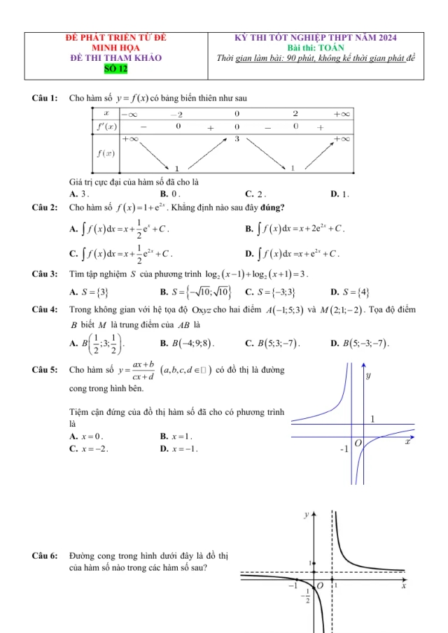 Đề Toán Ôn Thi TN THPT 2024 Bám Sát Đề Minh Họa Giải Chi Tiết - Đề 12 - Thumbnail