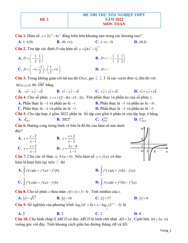 Đề Thi Thử TN THPT 2022 Môn Toán Có Lời Giải Chi Tiết (Đề 3) - Thumbnail