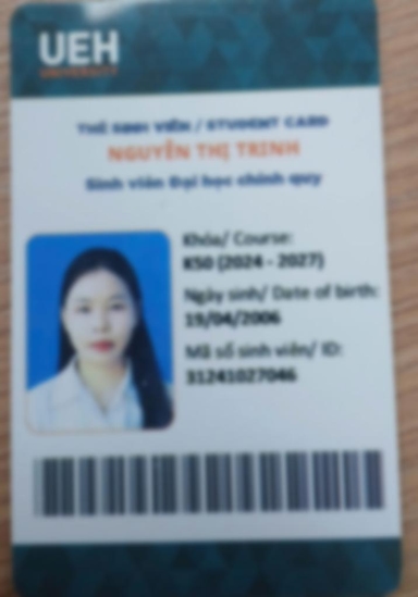 Bằng cấp của Sinh viên dạy kèm Nguyễn Thị Trinh Đại học Kinh tế TP. Hồ Chí Minh