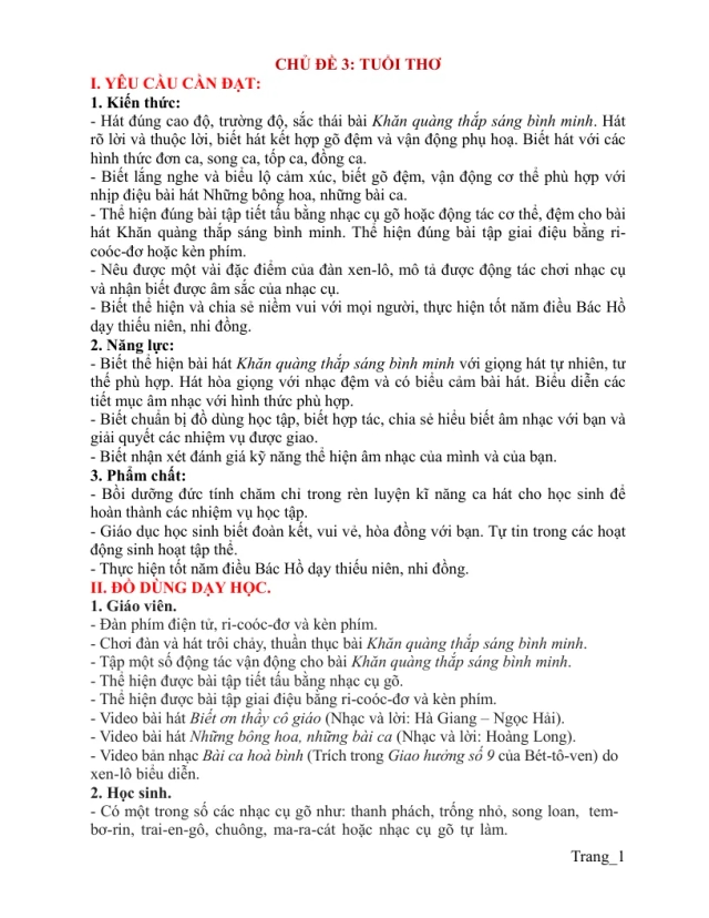 Giáo Án Âm Nhạc 5 Chủ Đề 3 Tuổi Thơ - Thumbnail