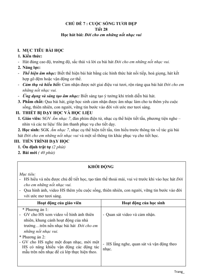 Giáo Án Âm Nhạc 7 Chủ Đề 7 Cuộc Sống Tươi Đẹp - Thumbnail