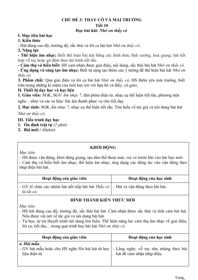 Giáo Án Âm Nhạc 7 Chủ Đề 3 Thầy Cô Và Mái Trường - Thumbnail