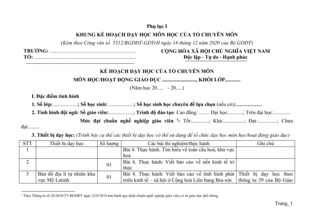 Kế Hoạch Dạy Học Địa Lí 11 2023 - 2024 - Thumbnail