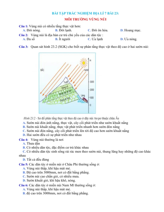 Trắc Nghiệm Địa 7 Bài 23: Môi Trường Vùng Núi - Thumbnail