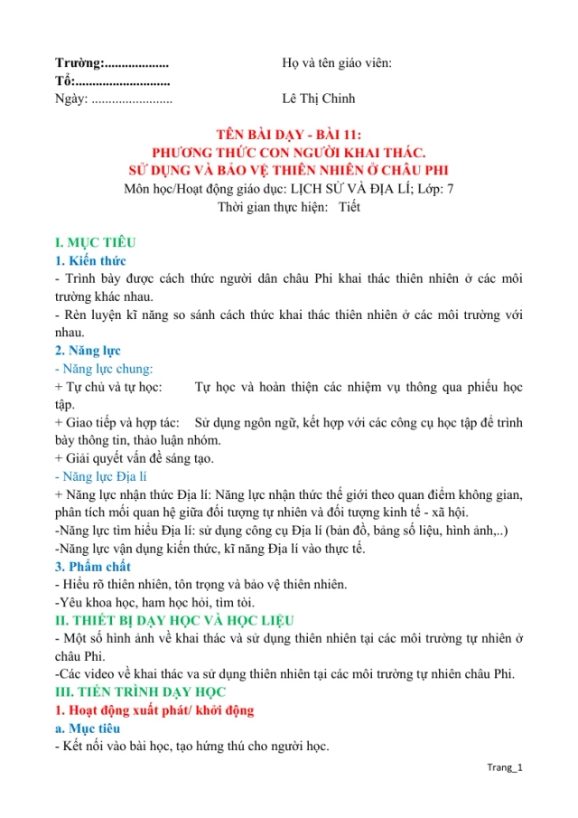 Giáo Án Địa Lí Lớp 7 Sách Học Kỳ 2 - Thumbnail