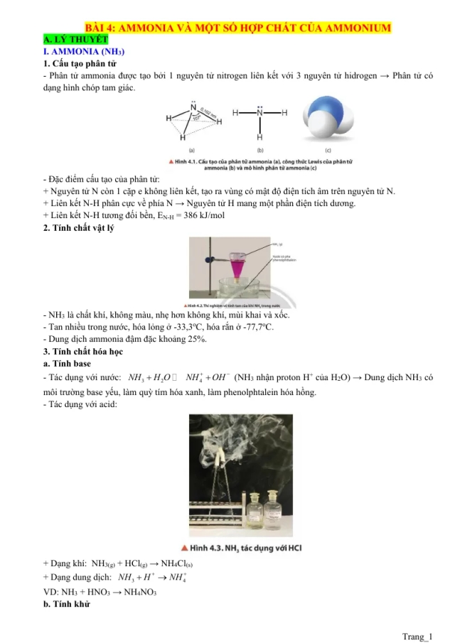Lý Thuyết Và Trắc Nghiệm Ammonia Và Một Số Hợp Chất Của Ammonium Lớp 11 - Thumbnail