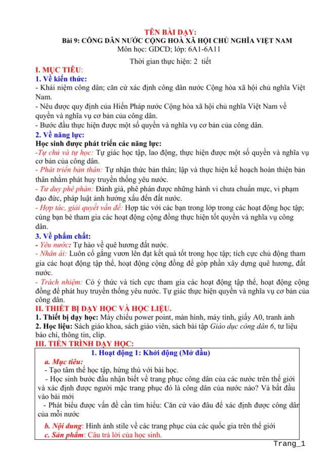 Giáo Án GDCD 6 Bài 9: Công Dân Nước Cộng Hòa Xã Hội Chủ Nghĩa Việt Nam - Thumbnail