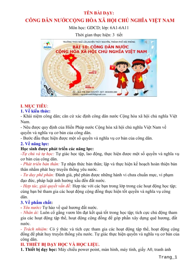 Giáo Án GDCD 6 Sách Bài 10: Công Dân Nước Cộng Hòa Xã Hội Chủ Nghĩa Việt Nam - Thumbnail