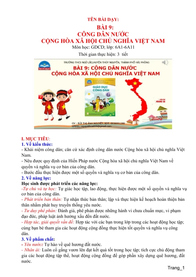 Giáo Án GDCD 6 Bài 9: Công Dân Nước Cộng Hòa Xã Hội Chủ Nghĩa Việt Nam Sách - Thumbnail