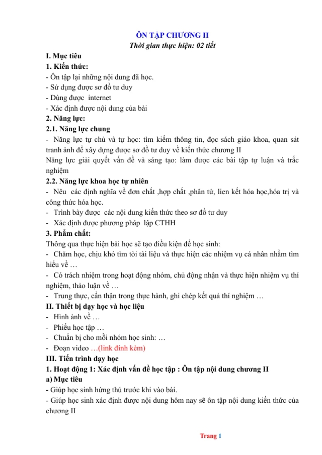 Giáo Án KHTN 7 Ôn Tập Chương 2 Phân Tử Liên Kết Hóa Học - Thumbnail