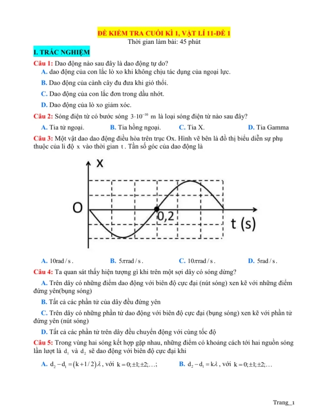Đề Thi Học Kỳ 1 Vật Lí 11 Có Đáp Án - Đề 1 - Thumbnail