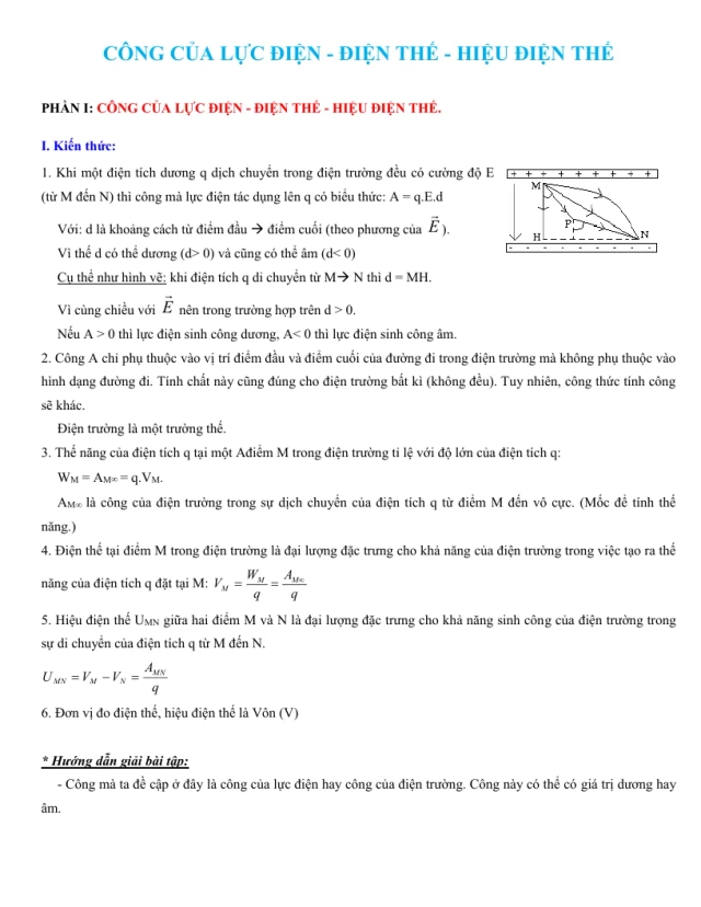Bài Tập Trắc Nghiệm Công Của Lực Điện - Điện Thế - Hiệu Điện Thế - Thumbnail