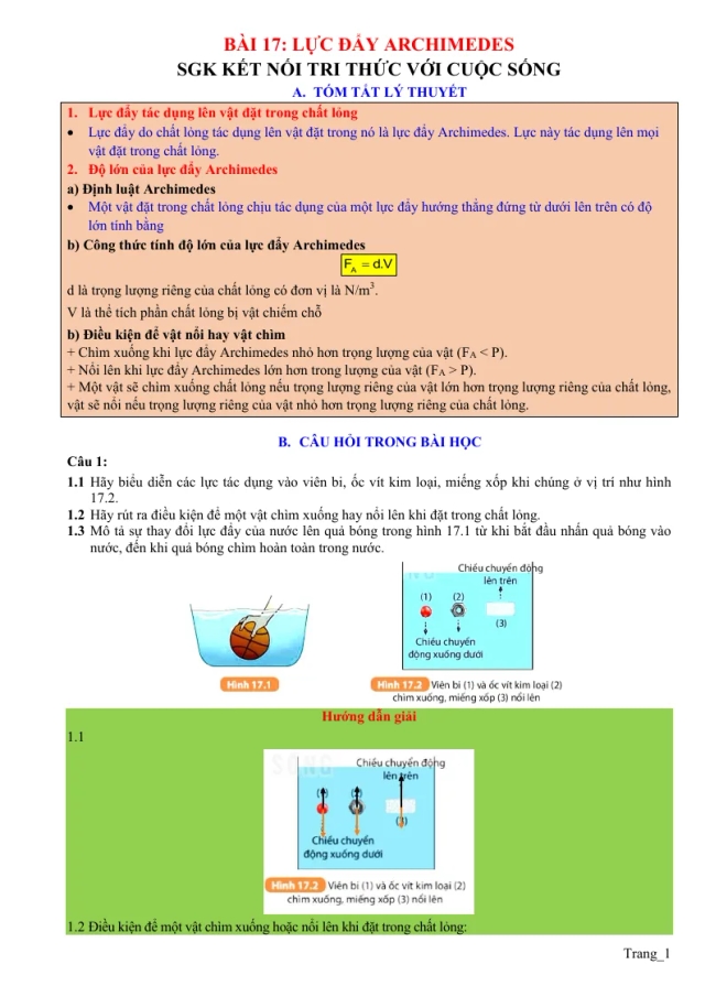 Chuyên Đề KHTN 8 Bài 17 Lực Đẩy Archimedes - Thumbnail