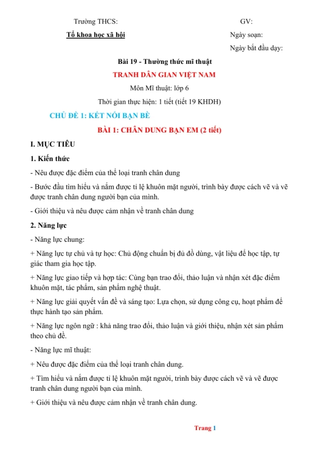 Giáo Án Mĩ Thuật 6 Cả Năm Phương Pháp Mới - Thumbnail