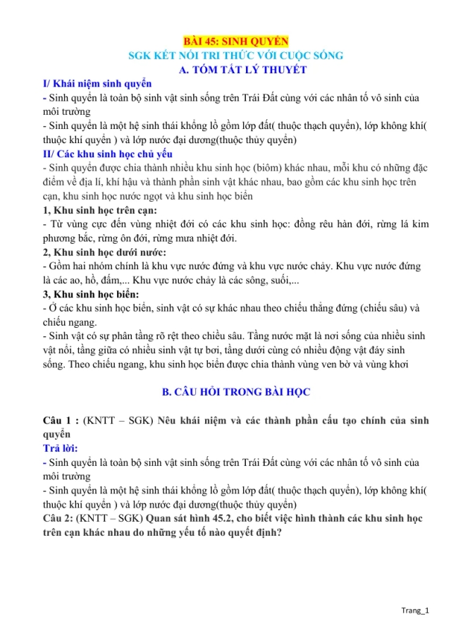 Chuyên Đề KHTN 8 Bài 45 Sinh Quyển - Thumbnail