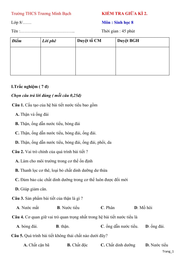 Đề Thi Giữa HK2 Môn Sinh 8 Năm 2022 - Thumbnail