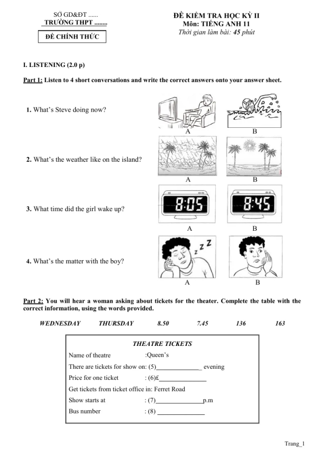 Đề Thi Học Kỳ 2 Anh Văn 11 Có Đáp Án Và File Nghe - Thumbnail