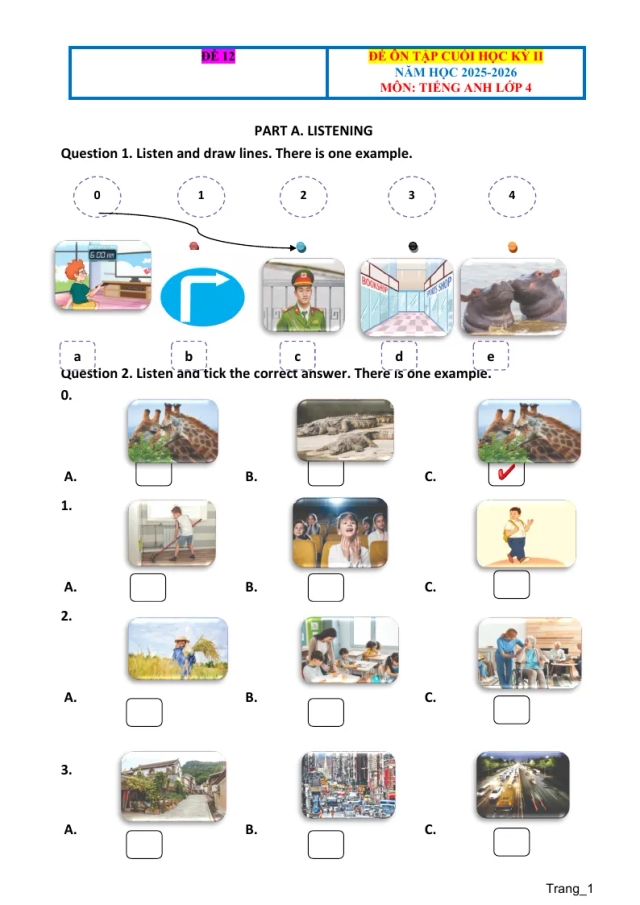 Đề Ôn Học Kỳ 2 Tiếng Anh 4 2025 - 2026 Có File Nghe - Đề 12 - Thumbnail