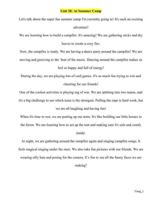 Bài Thuyết Trình Tiếng Anh 4 Global Unit 20 At Summer Camp Có File Nghe - Thumbnail