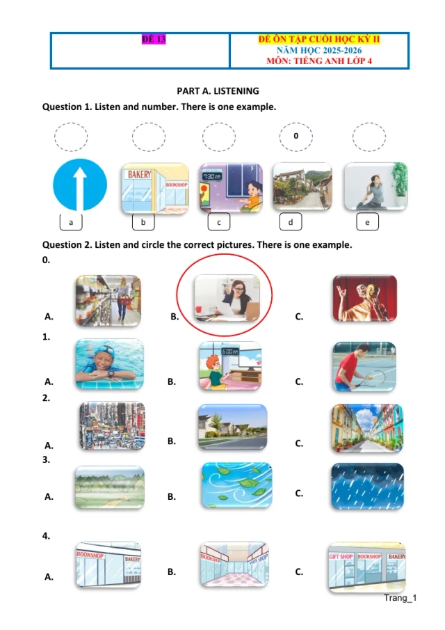 Đề Ôn Tập Học Kỳ 2 Tiếng Anh 4 2025 - 2026 Có File Nghe - Đề 13 - Thumbnail