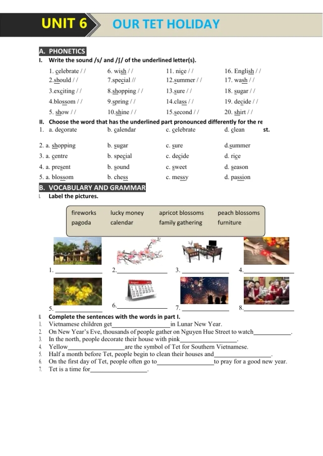 Bài Tập Tiếng Anh 6 Chương Trình Mới Bài 6: Our Tet Holiday Có Đáp Án - Mai Lan Hương - Hà Thanh Uyên - Thumbnail