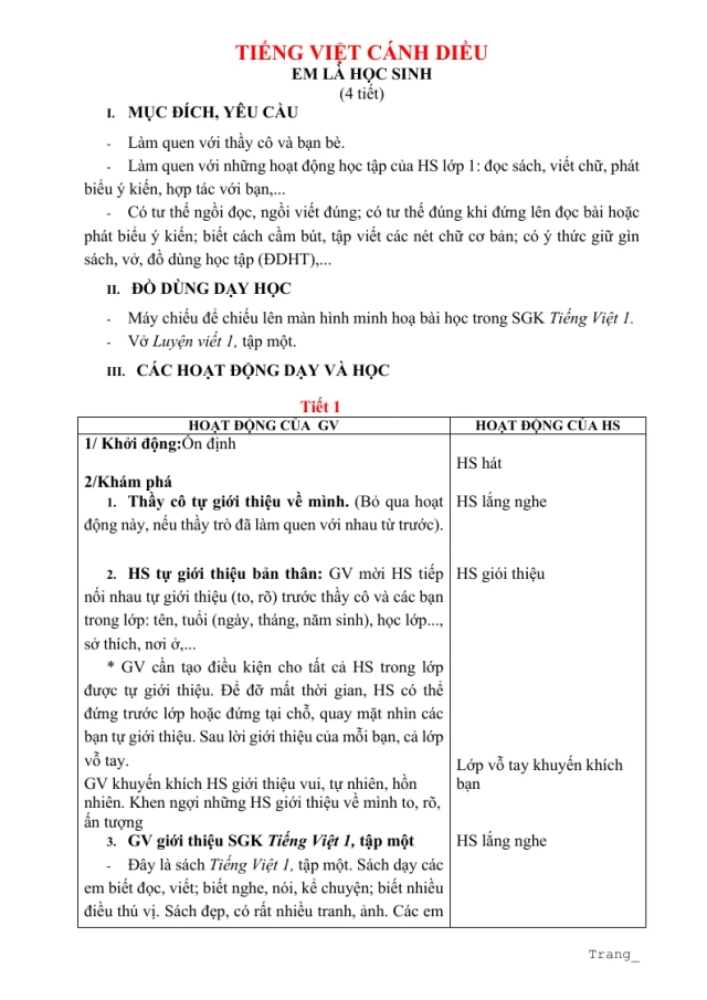 Giáo Án Tiếng Việt 1 Sách Học Kỳ 1 - Thumbnail